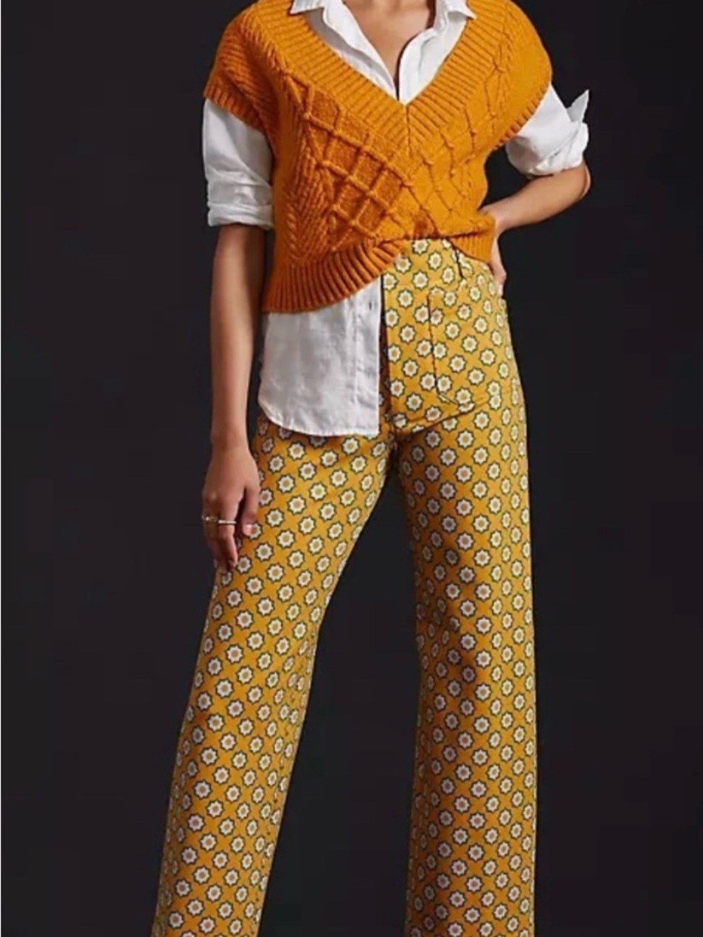 Maeve The Colette Cropped Wide-Leg Pants Geometric Pattern Size 34